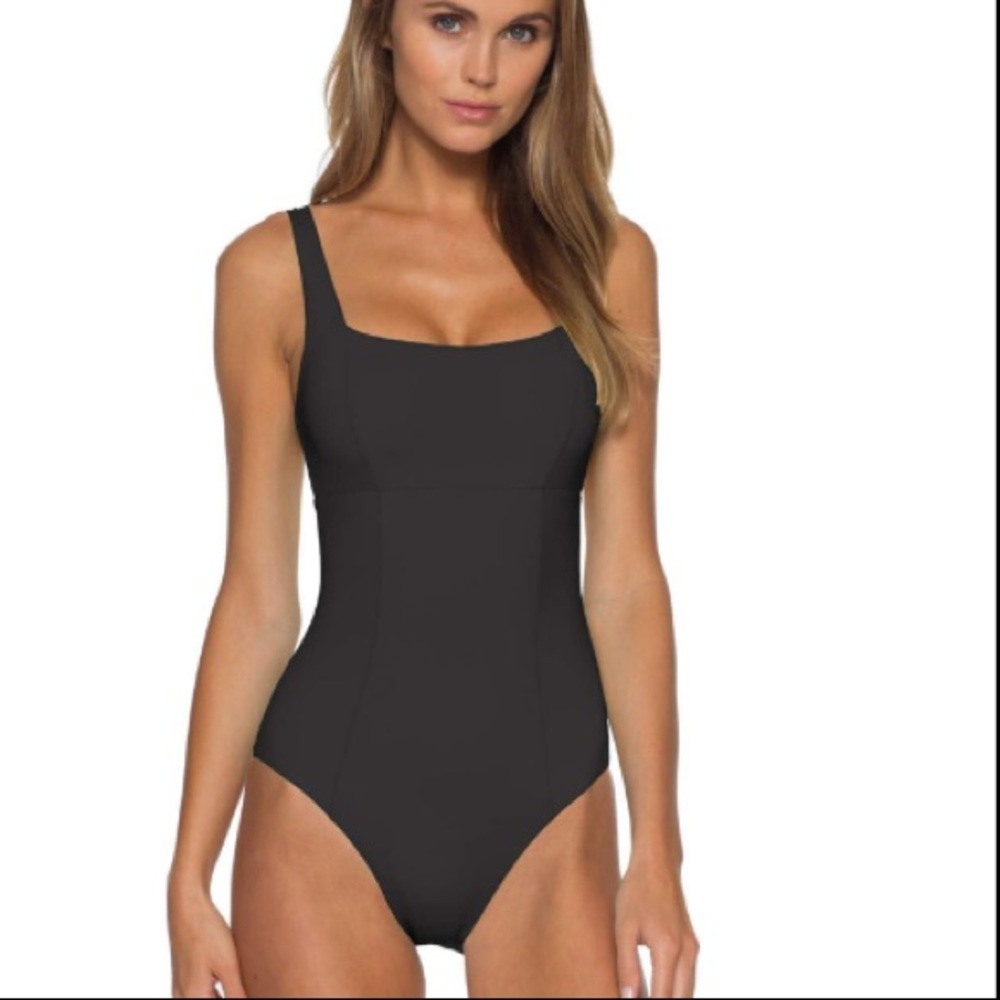 Becca color code square neck one piece swimsuit